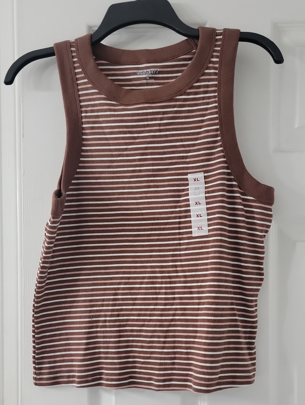 Old Navy Brown, Cream and Pink Striped Ribbed Tank